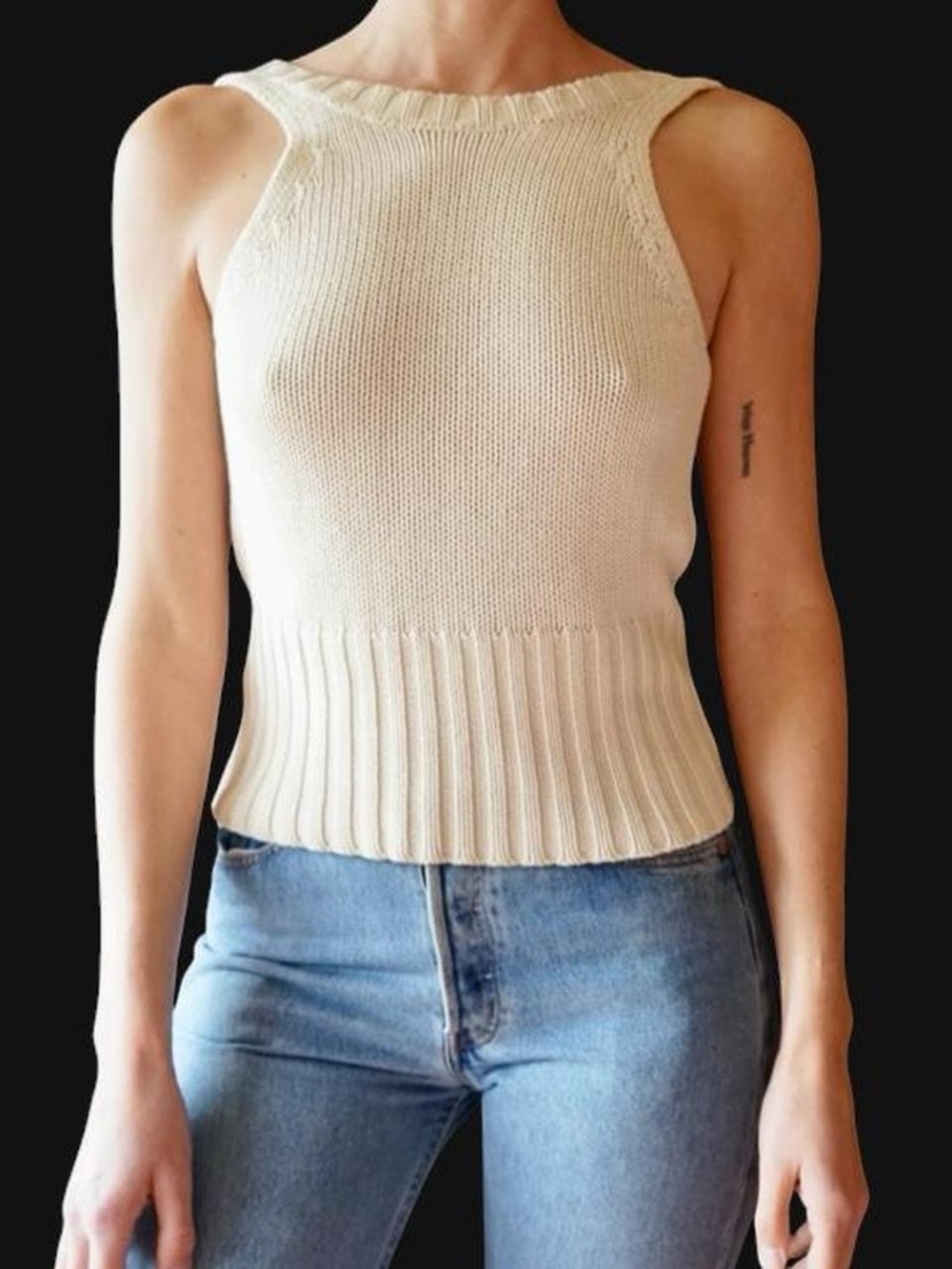 Cream Knit Sleeveless Tank Top Apart Impressions 100% cotton